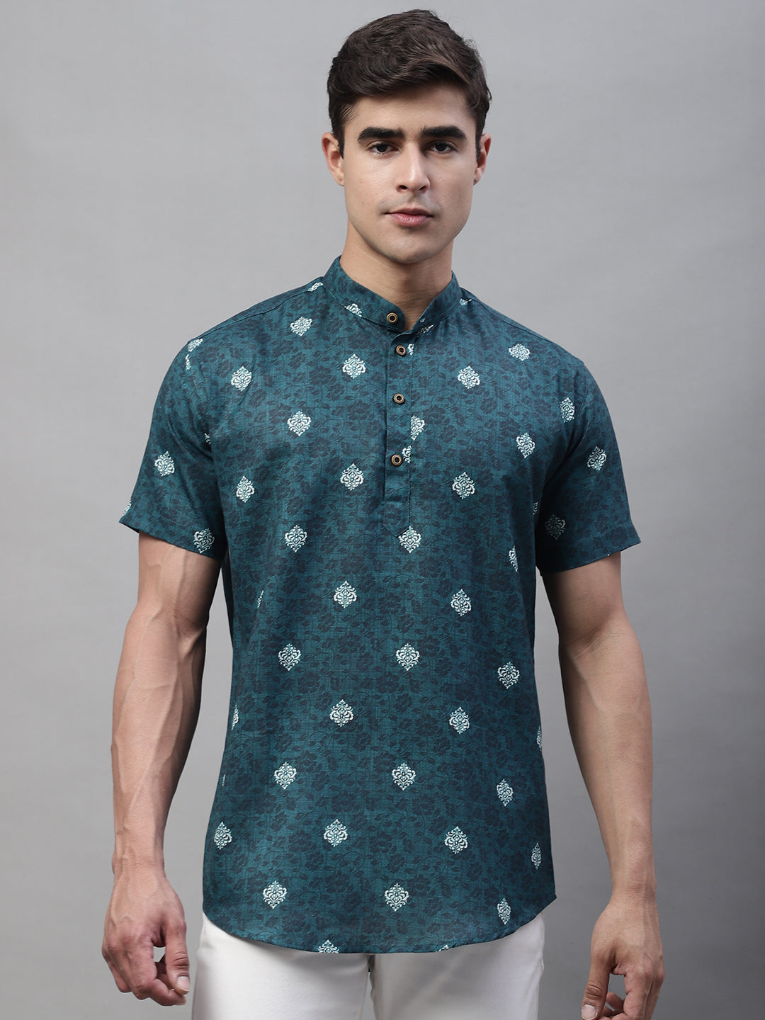 Louis Monarch Men Printed Green Pure Cotton Straight Kurta
